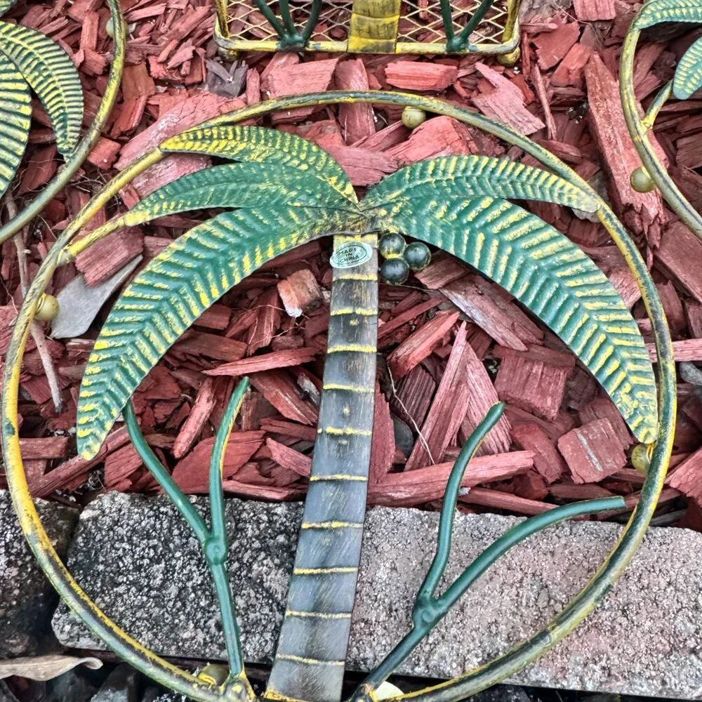 Vintage Palm Tree Metal Wall Art & Holder Set NWOT Tropical Coastal Decor